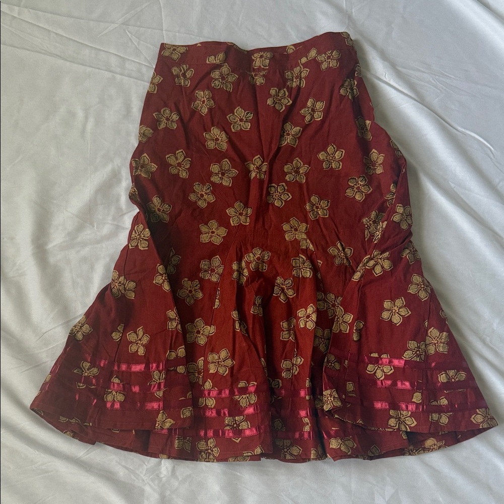 Chic Floral A-Line Skirt in Red (Genuine Indian Cotton, Fair Trade)